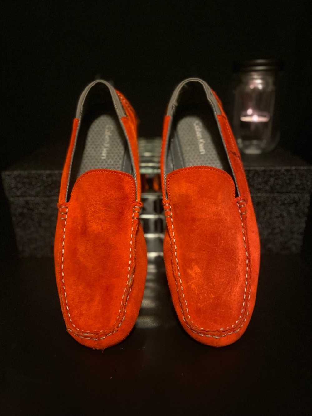 Calvin Klein Men's Suede Slip-On Loafers in Vibrant Orange